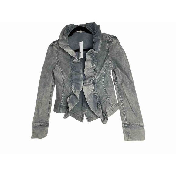 Lamade Ruffle Detail Denim Jean Jacket Light‎ Blue Wash Size S NEW With Tags - Picture 1 of 5